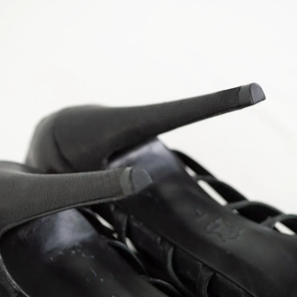 Tory Burch Leather Crystal Emblellishment Black Heel Shoe
